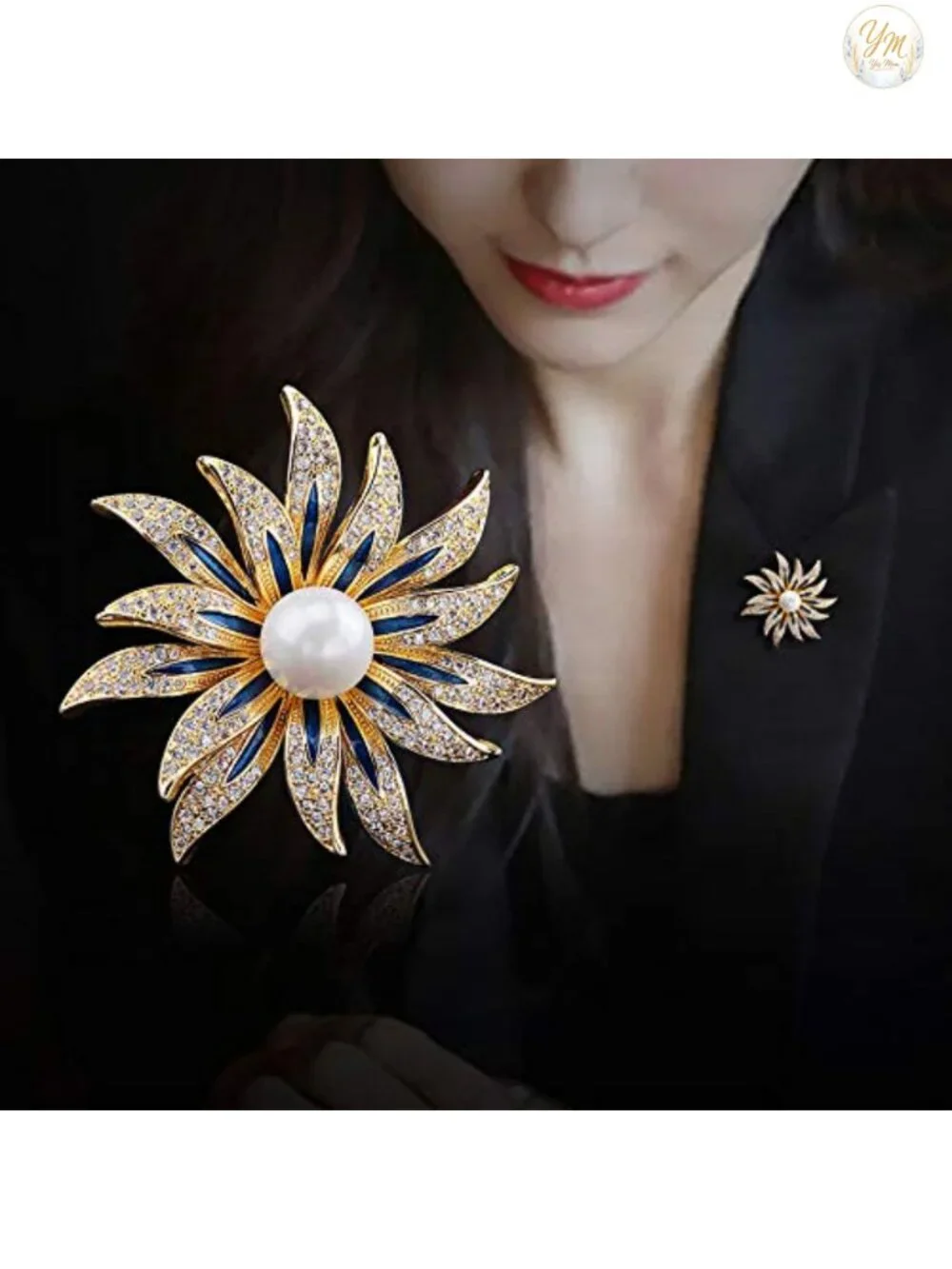 Flower Crystal Rhinestone Pearl Brooch Pin for Women Clothing Bag Hat
